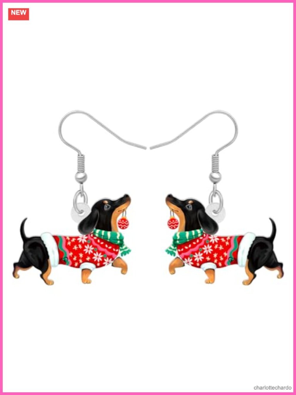 Acrylic Drop Dangle Christmas Dog Puppy Earrings Lightweight Nickel Free